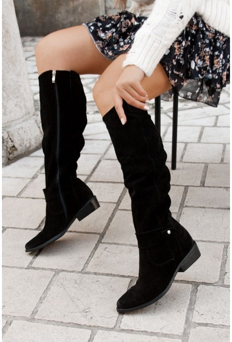 WW | Reißverschluss Flach Lange Stiefel Damenstiefel