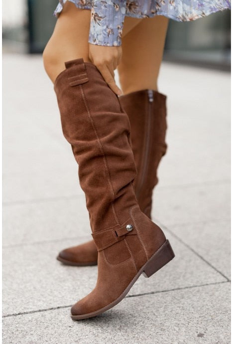 WW | Reißverschluss Flach Lange Stiefel Damenstiefel