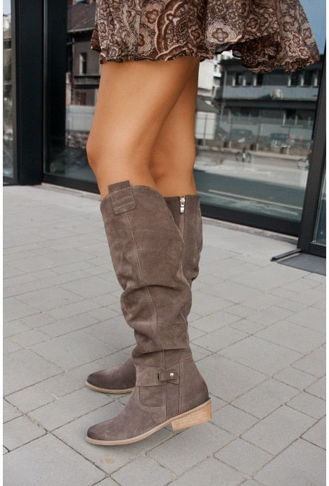 WW | Reißverschluss Flach Lange Stiefel Damenstiefel