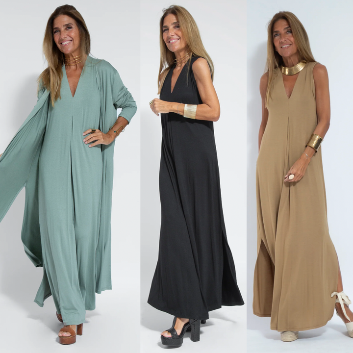 W&W Mode | Set aus langem schlankmachenden Kleid und Weste