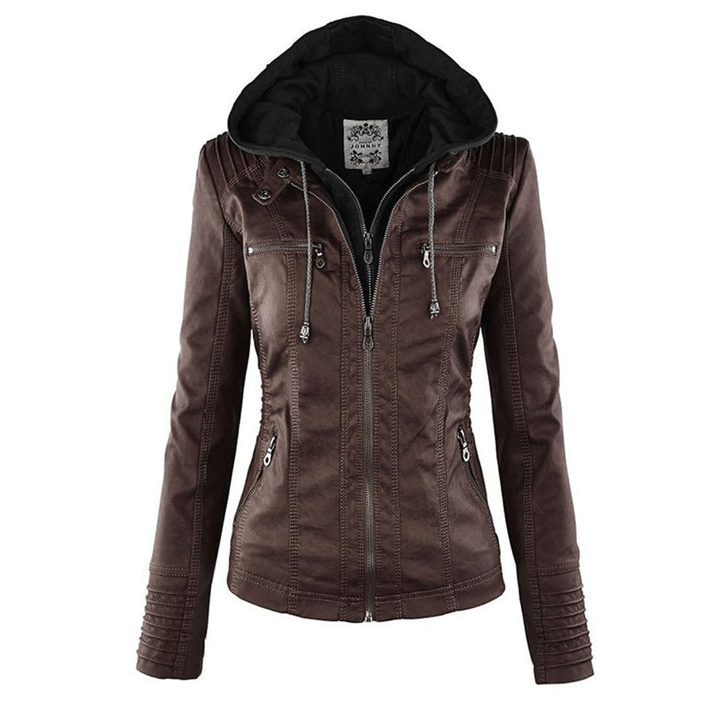 WW | Stilvolle Lederjacke mit Kapuze für Damen