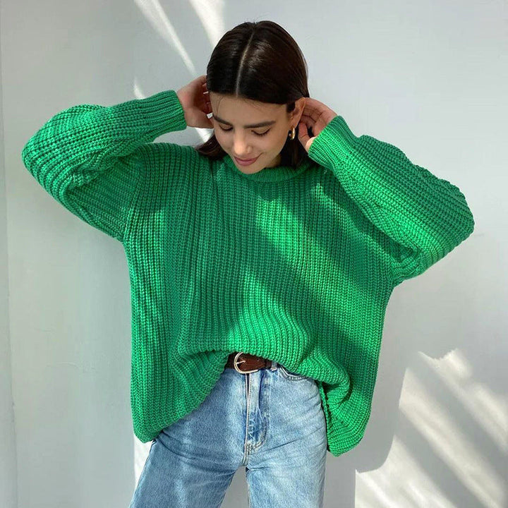 W&W Mode – Modischer Strickpullover in Uni mit Rundhalsausschnitt