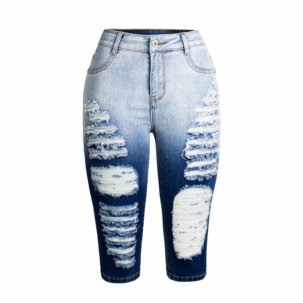 WW | Knielange Zerrissene Moto Jeans Shorts