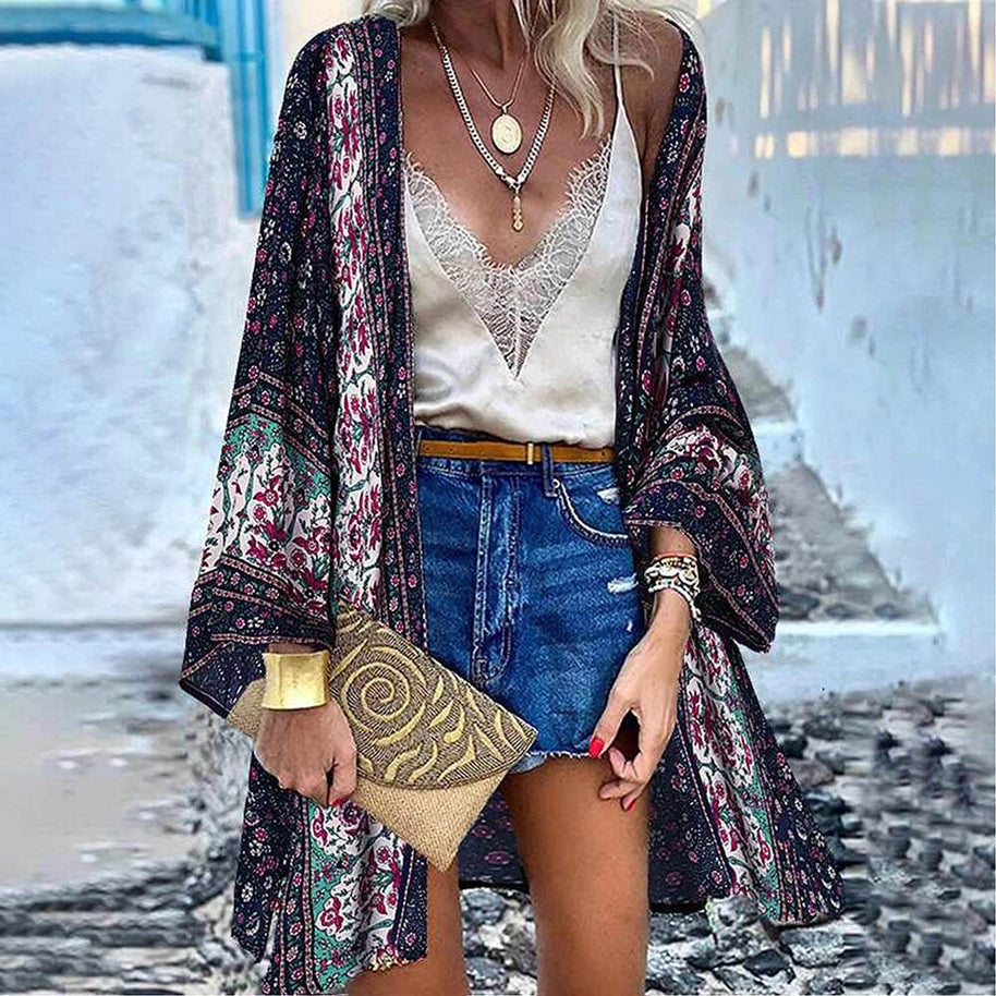 WW | Damen Cardigan In Voller Länge Kimono Stil