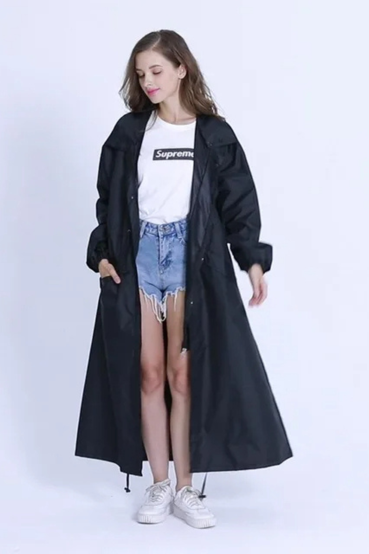 WW | Regenmantel Kapuze Taillenkordel Regenmantel Damen Wasserdichter Mantel