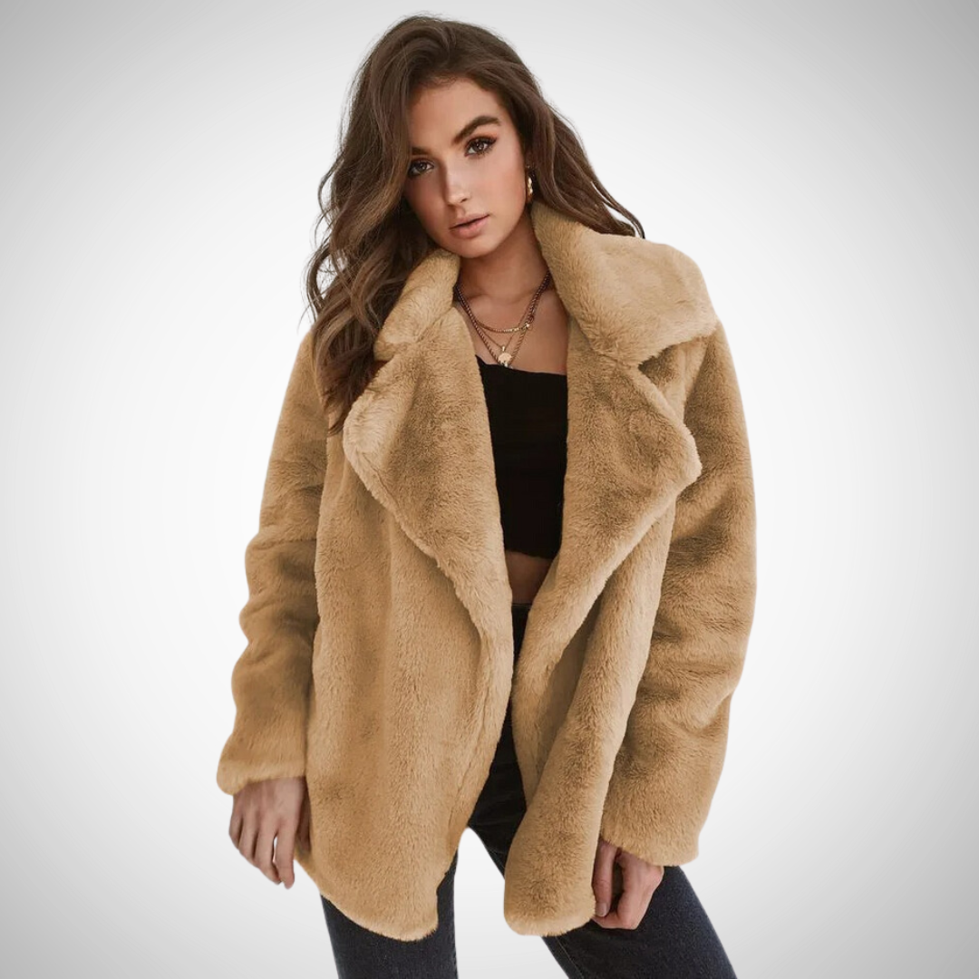 WW | Damen Teddy Jacke mit Langen Ärmeln und Breitem Reverskragen