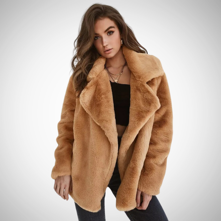 WW | Damen Teddy Jacke mit Langen Ärmeln und Breitem Reverskragen