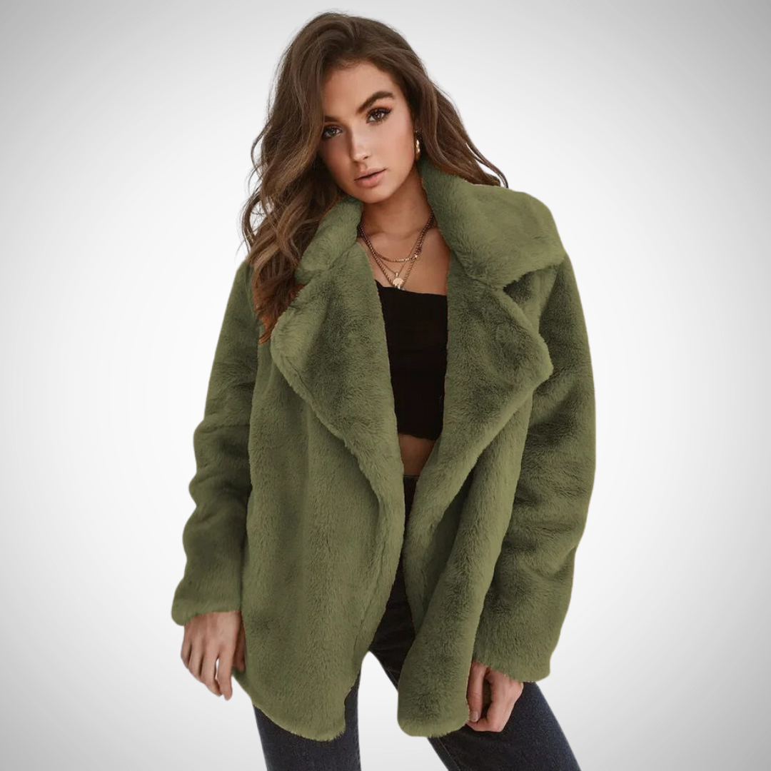 WW | Damen Teddy Jacke mit Langen Ärmeln und Breitem Reverskragen