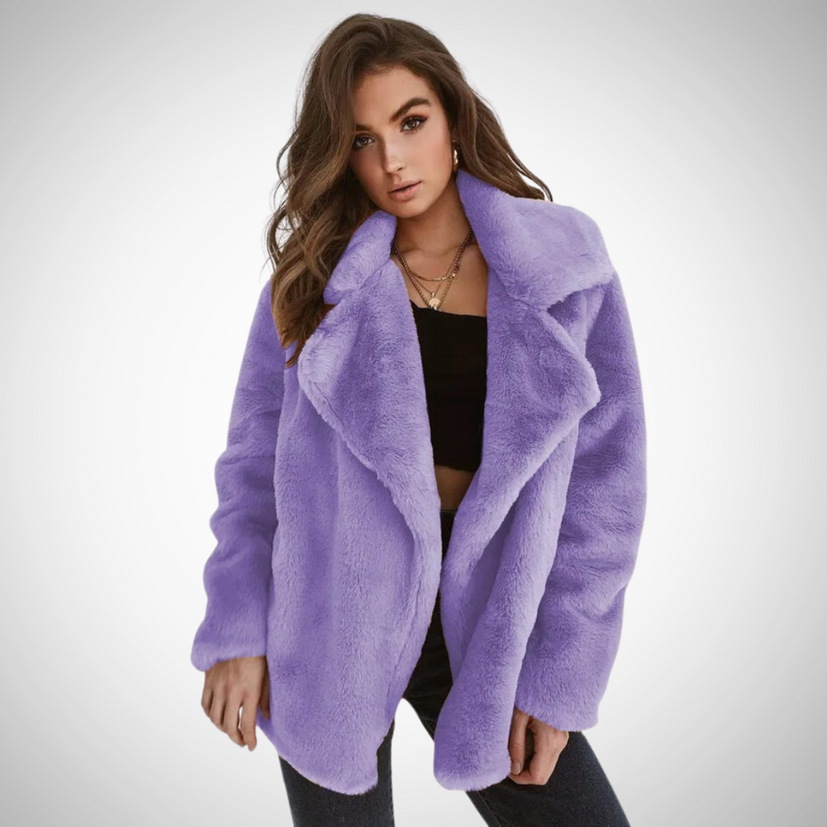 WW | Damen Teddy Jacke mit Langen Ärmeln und Breitem Reverskragen