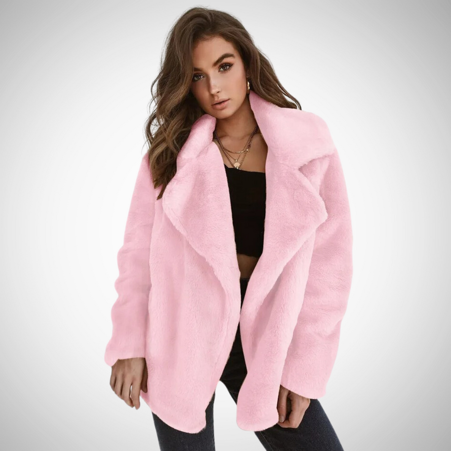 WW | Damen Teddy Jacke mit Langen Ärmeln und Breitem Reverskragen