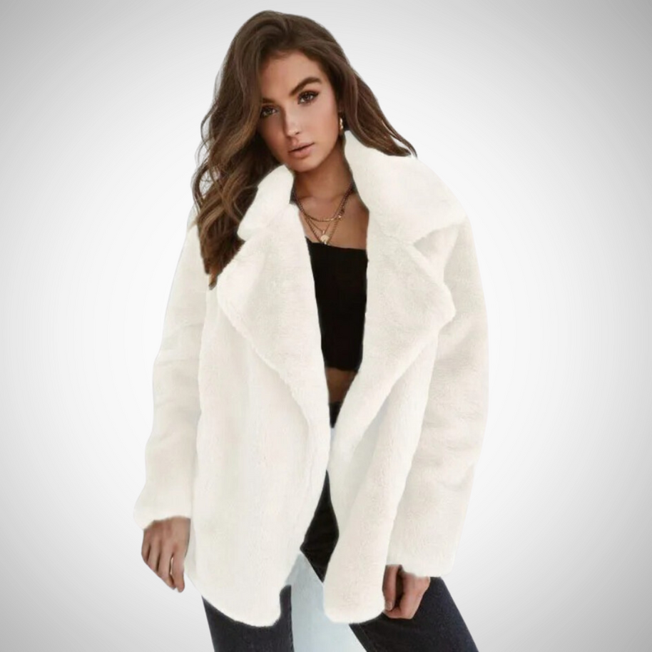 WW | Damen Teddy Jacke mit Langen Ärmeln und Breitem Reverskragen