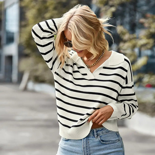Gestreifter Print Freizeitpullover