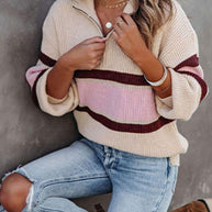 WW | Zipper-Kragen-Pullover Für Mühelose Modernen Touch Für Frauen