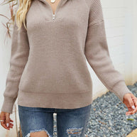 WW | Zipper-Kragen-Pullover Für Mühelose Modernen Touch Für Frauen