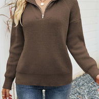 WW | Zipper-Kragen-Pullover Für Mühelose Modernen Touch Für Frauen