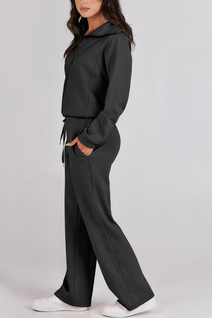 W&W Mode | Langes Hosen-Set mit weitem Bein und Revers-Reißverschluss-Sweatshirt