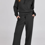 WW | Langes Hosen-Set mit weitem Bein und Revers-Reißverschluss-Sweatshirt