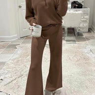 WW | Langes Hosen-Set mit weitem Bein und Revers-Reißverschluss-Sweatshirt