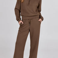 WW | Langes Hosen-Set mit weitem Bein und Revers-Reißverschluss-Sweatshirt