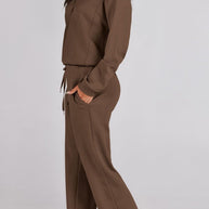 WW | Langes Hosen-Set mit weitem Bein und Revers-Reißverschluss-Sweatshirt