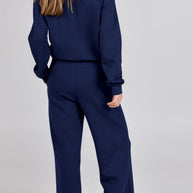 WW | Langes Hosen-Set mit weitem Bein und Revers-Reißverschluss-Sweatshirt