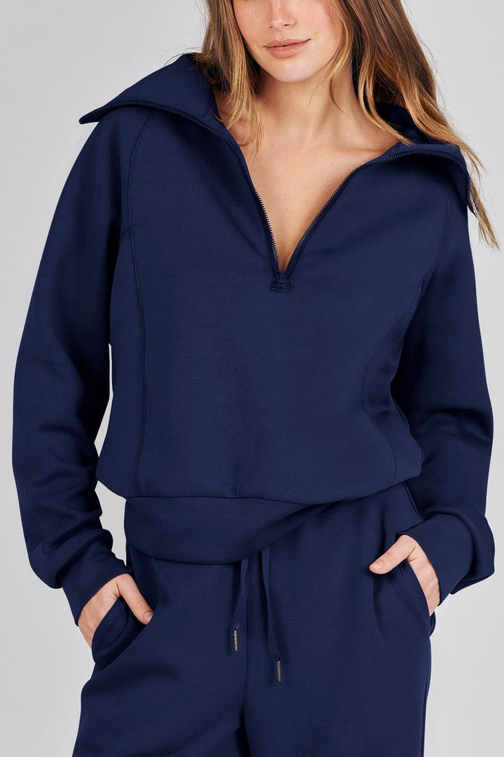 W&W Mode | Langes Hosen-Set mit weitem Bein und Revers-Reißverschluss-Sweatshirt