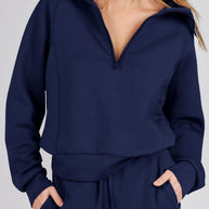 WW | Langes Hosen-Set mit weitem Bein und Revers-Reißverschluss-Sweatshirt