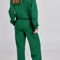 WW | Langes Hosen-Set mit weitem Bein und Revers-Reißverschluss-Sweatshirt