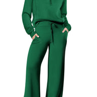WW | Langes Hosen-Set mit weitem Bein und Revers-Reißverschluss-Sweatshirt