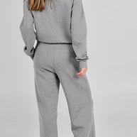 WW | Langes Hosen-Set mit weitem Bein und Revers-Reißverschluss-Sweatshirt