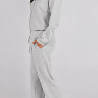 WW | Langes Hosen-Set mit weitem Bein und Revers-Reißverschluss-Sweatshirt