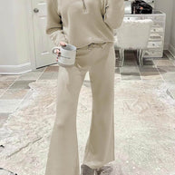 WW | Langes Hosen-Set mit weitem Bein und Revers-Reißverschluss-Sweatshirt
