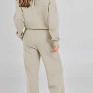 WW | Langes Hosen-Set mit weitem Bein und Revers-Reißverschluss-Sweatshirt