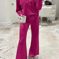 WW | Langes Hosen-Set mit weitem Bein und Revers-Reißverschluss-Sweatshirt