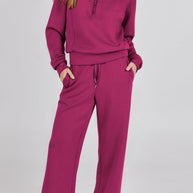 WW | Langes Hosen-Set mit weitem Bein und Revers-Reißverschluss-Sweatshirt