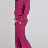 WW | Langes Hosen-Set mit weitem Bein und Revers-Reißverschluss-Sweatshirt