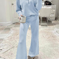 WW | Langes Hosen-Set mit weitem Bein und Revers-Reißverschluss-Sweatshirt