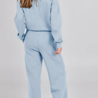 WW | Langes Hosen-Set mit weitem Bein und Revers-Reißverschluss-Sweatshirt