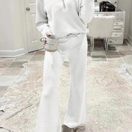 WW | Langes Hosen-Set mit weitem Bein und Revers-Reißverschluss-Sweatshirt