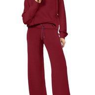 WW | Langes Hosen-Set mit weitem Bein und Revers-Reißverschluss-Sweatshirt