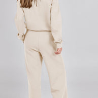WW | Langes Hosen-Set mit weitem Bein und Revers-Reißverschluss-Sweatshirt