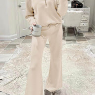 WW | Langes Hosen-Set mit weitem Bein und Revers-Reißverschluss-Sweatshirt