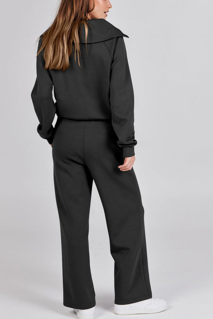 W&W Mode | Langes Hosen-Set mit weitem Bein und Revers-Reißverschluss-Sweatshirt