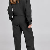 WW | Langes Hosen-Set mit weitem Bein und Revers-Reißverschluss-Sweatshirt