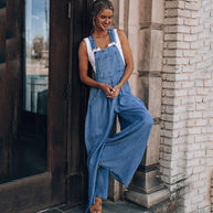 WW | mit weitem Bein ärmellos lockere Passform Denim Overall Jumpsuit für Frauen