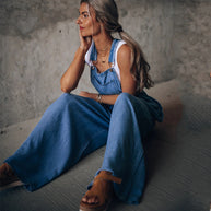 WW | mit weitem Bein ärmellos lockere Passform Denim Overall Jumpsuit für Frauen