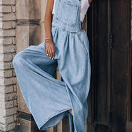 WW | mit weitem Bein ärmellos lockere Passform Denim Overall Jumpsuit für Frauen