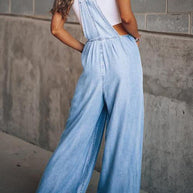WW | mit weitem Bein ärmellos lockere Passform Denim Overall Jumpsuit für Frauen