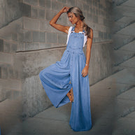 WW | mit weitem Bein ärmellos lockere Passform Denim Overall Jumpsuit für Frauen