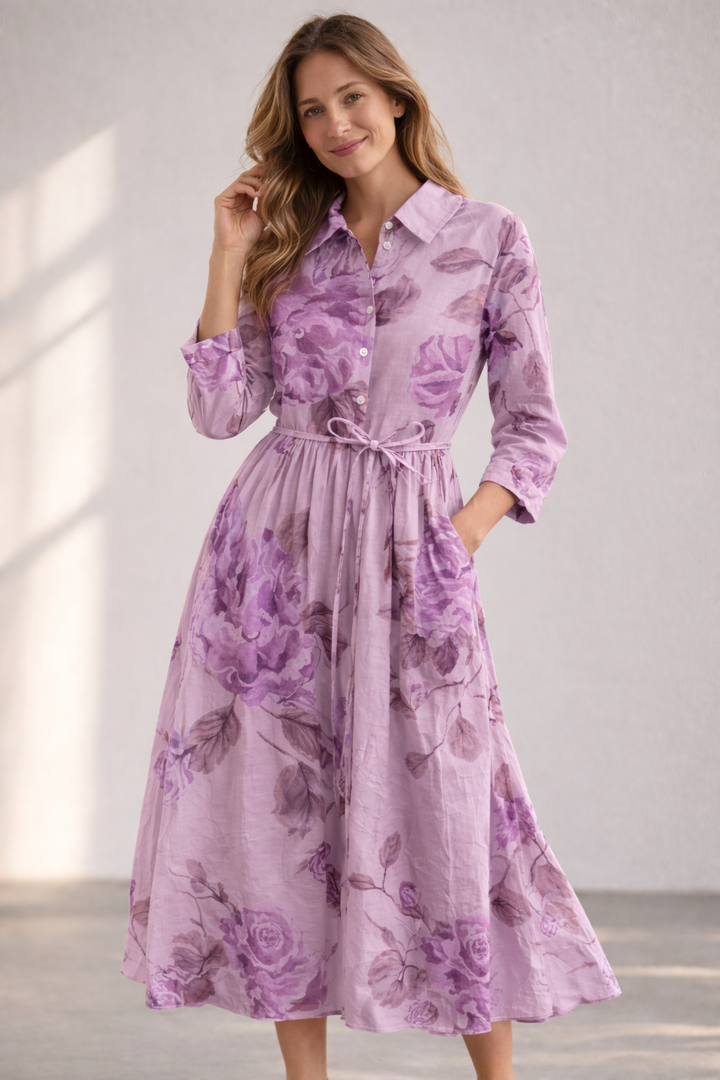 W&W Mode | Elegantes Blumenkleid mit Knopfleiste für Damen